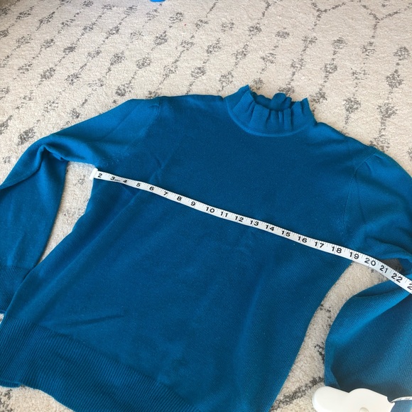 Vintage 1980s Sears Fashion Place High Neck Ruffles Blue Sweater - Picture 8 of 8